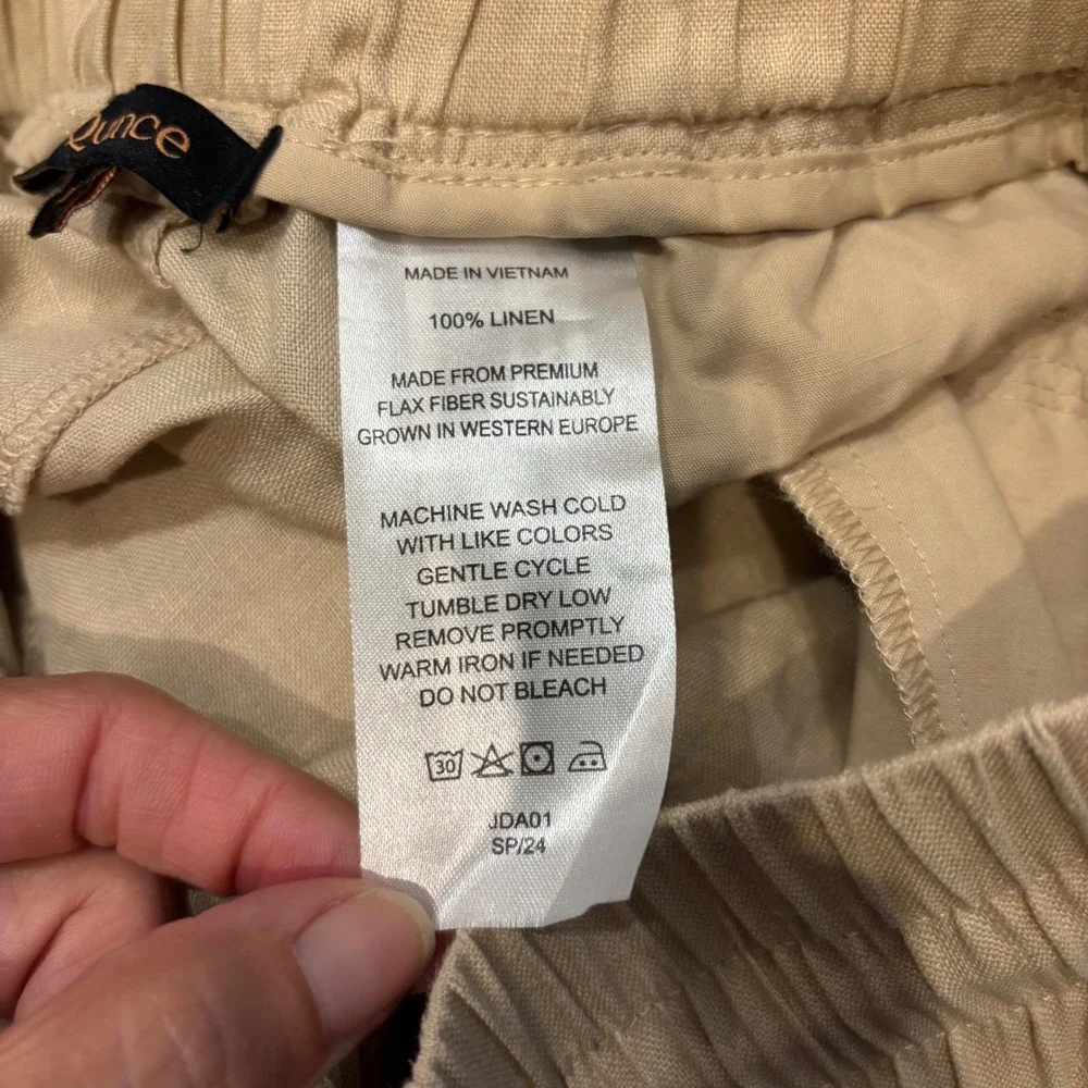 Quince 100% European Linen Wide Leg Pull On Pants Tan Beige Medium